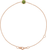 14K Gold Round Natural Peridot Solitaire Link Bracelet - Rose Gold