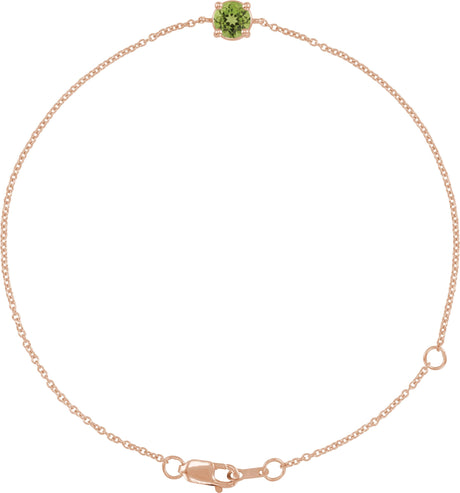 14K Gold Round Natural Peridot Solitaire Link Bracelet - Rose Gold