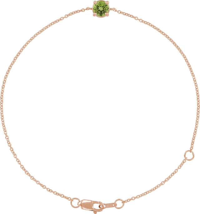 14K Gold Round Natural Peridot Solitaire Link Bracelet - Rose Gold
