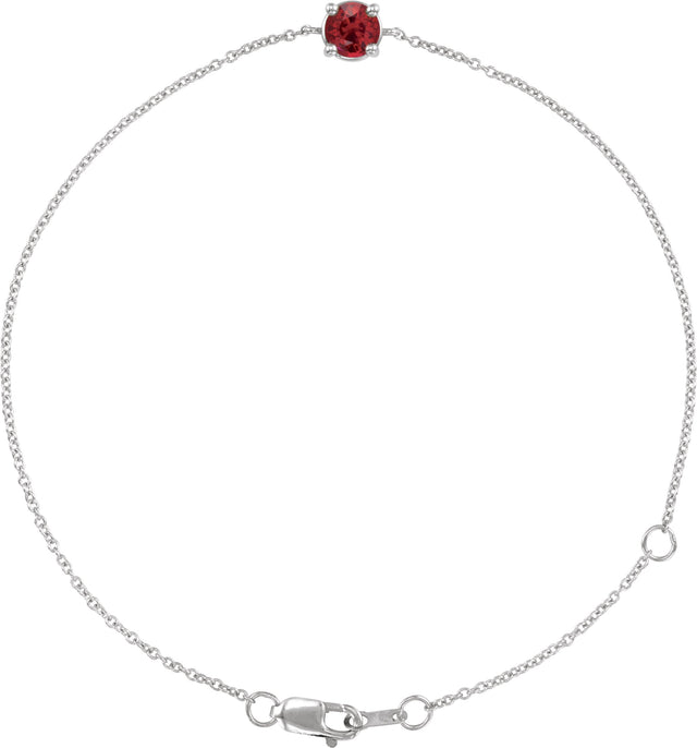 14K Gold Round Natural Ruby Solitaire Link Bracelet - White Gold