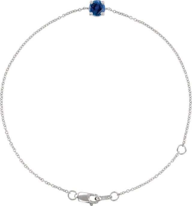 14K Gold Round Lab-Grown Blue Sapphire Solitaire Link Bracelet - White Gold