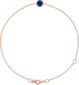 14K Gold Round Lab-Grown Blue Sapphire Solitaire Link Bracelet - Rose Gold