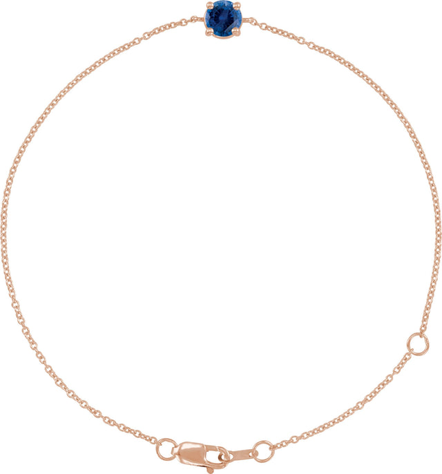 14K Gold Round Lab-Grown Blue Sapphire Solitaire Link Bracelet - Rose Gold