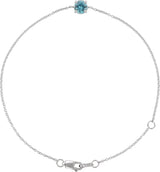 14K Gold Round Natural Blue Zircon Solitaire Link Bracelet - White Gold