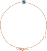 14K Gold Round Natural Blue Zircon Solitaire Link Bracelet - Rose Gold