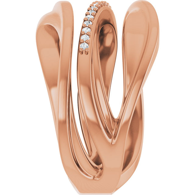 14K Gold Round Natural Diamond Accented Freeform Ring – 1mm Stones - Rose Gold - view 5