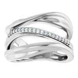 14K Gold Round Natural Diamond Accented Freeform Ring – 1mm Stones - White Gold - view 4