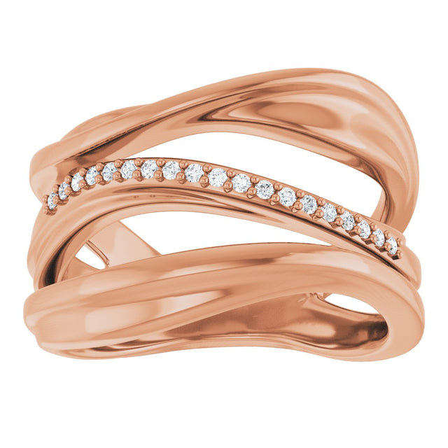 14K Gold Round Natural Diamond Accented Freeform Ring – 1mm Stones - Rose Gold - view 4