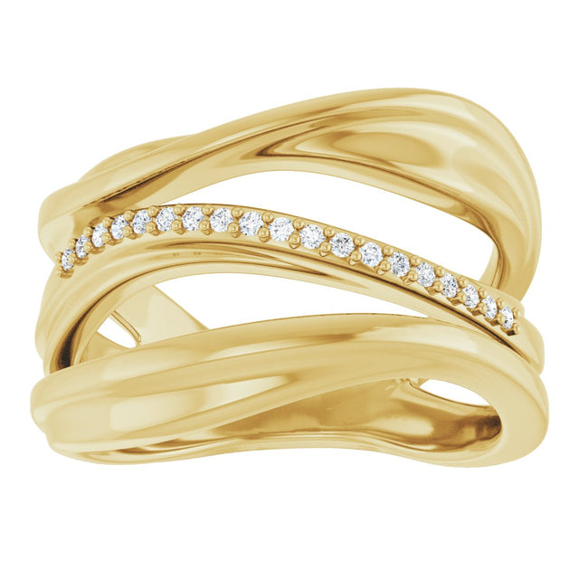14K Gold Round Natural Diamond Accented Freeform Ring – 1mm Stones - Yellow Gold - view 4