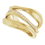 14K Gold Round Natural Diamond Accented Freeform Ring – 1mm Stones - Yellow Gold - view 3