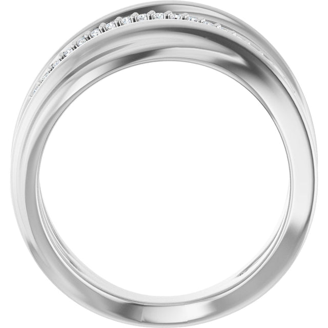 14K Gold Round Natural Diamond Accented Freeform Ring – 1mm Stones - White Gold - view 2