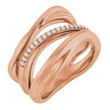 14K Gold Round Natural Diamond Accented Freeform Ring – 1mm Stones - Rose Gold