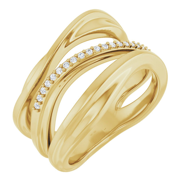 14K Gold Round Natural Diamond Accented Freeform Ring – 1mm Stones - Yellow Gold
