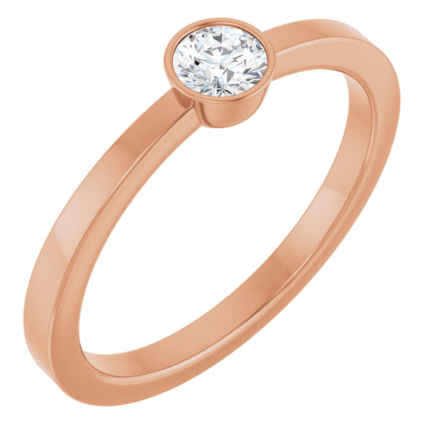 14K Gold Round Natural Diamond Bezel-Set Solitaire Ring - Rose Gold