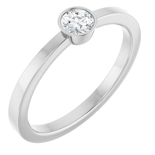 Platinum Round Natural Diamond Bezel-Set Solitaire Ring