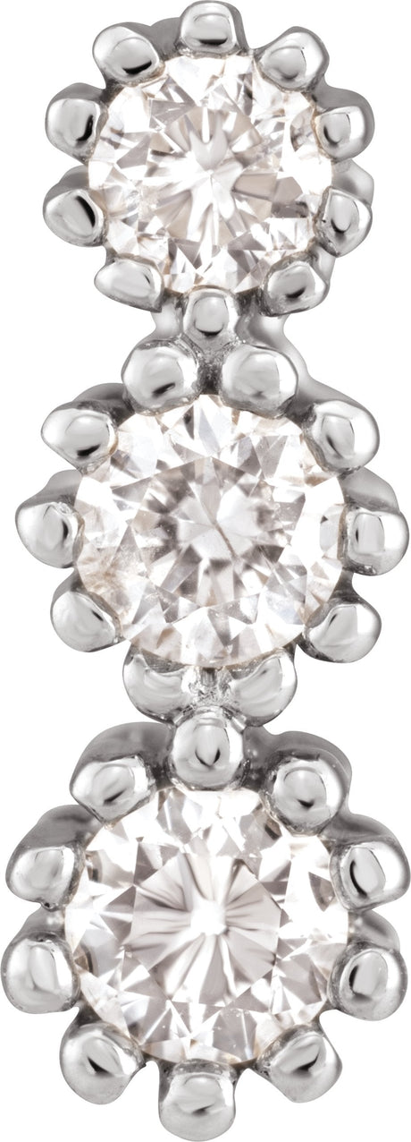 14K Gold Round Natural Diamond Three-Stone Pendant – 1/8 CTW - White Gold