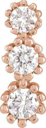 14K Gold Round Natural Diamond Three-Stone Pendant – 1/8 CTW - Rose Gold