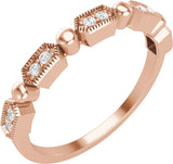 14K Gold Round Natural Diamond Stackable Ring – 1.2mm Stones - Rose Gold
