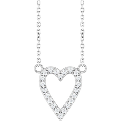 14K Gold Round Natural Diamond Accented Heart Necklace – 13.4x12.5mm - White Gold