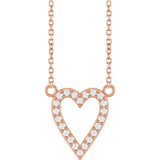 14K Gold Round Natural Diamond Accented Heart Necklace – 13.4x12.5mm - Rose Gold