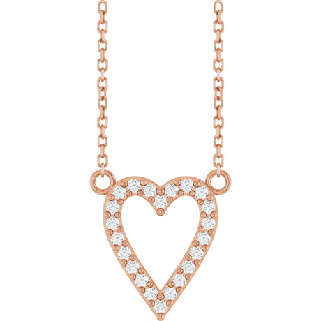 14K Gold Round Natural Diamond Accented Heart Necklace – 13.4x12.5mm - Rose Gold