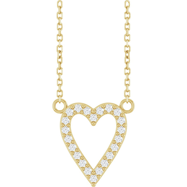 14K Gold Round Natural Diamond Accented Heart Necklace – 13.4x12.5mm - Yellow Gold