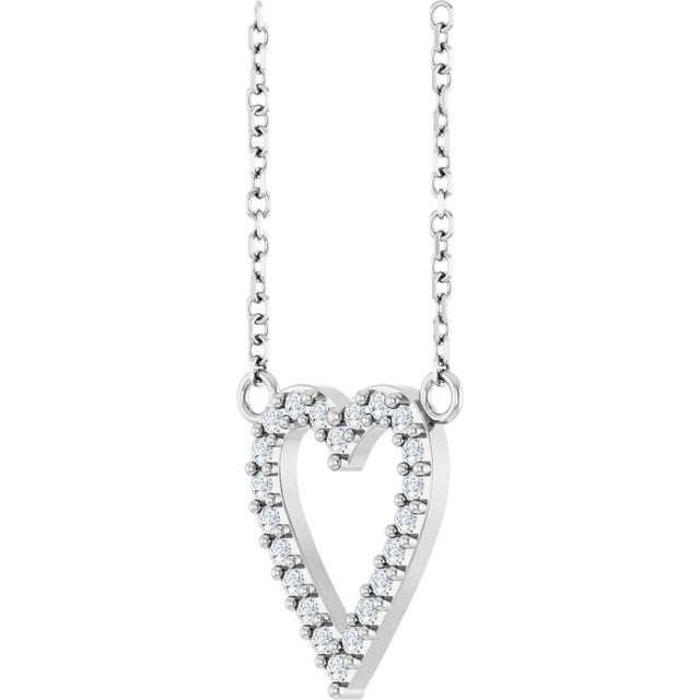 14K Gold Round Natural Diamond Accented Heart Necklace – 13.4x12.5mm - White Gold - view 2