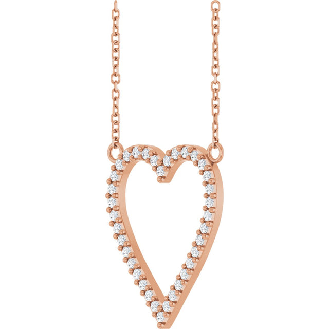 14K Gold Round Natural Diamond Accented Heart Necklace – 13.4x12.5mm - Rose Gold - view 2