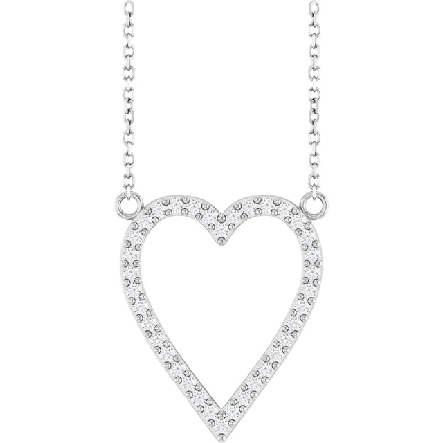 Platinum Round Natural Diamond Accented Heart Necklace – 13.4x12.5mm