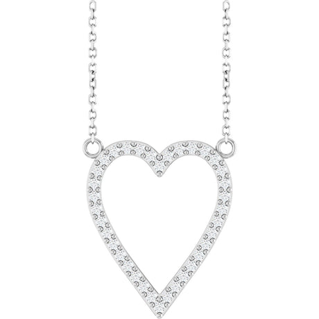 14K Gold Round Natural Diamond Accented Heart Necklace – 13.4x12.5mm - White Gold