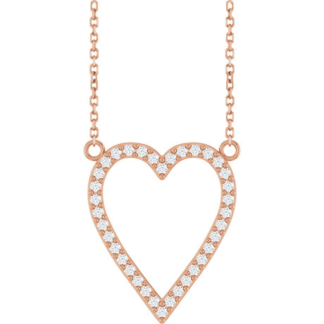 14K Gold Round Natural Diamond Accented Heart Necklace – 13.4x12.5mm - Rose Gold