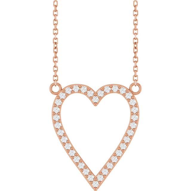 14K Gold Round Natural Diamond Accented Heart Necklace – 13.4x12.5mm - Rose Gold