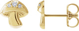 14K Gold Round Natural Diamond Mushroom Stud Earrings - Yellow Gold
