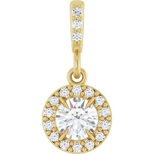 14K Gold Round Lab-Grown Diamond Halo-Style Pendant - Yellow Gold
