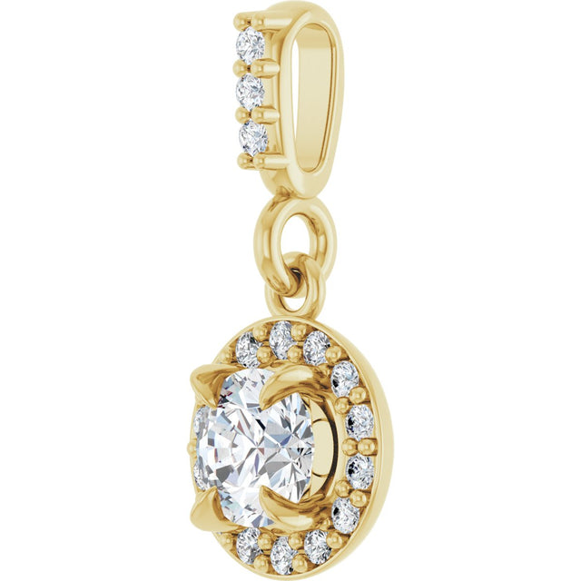 14K Gold Round Lab-Grown Diamond Halo-Style Pendant - Yellow Gold - view 2