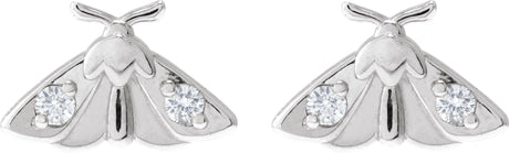 Platinum Round Natural Diamond Scarab or Moth Stud Earrings - view 2