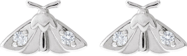 Platinum Round Natural Diamond Scarab or Moth Stud Earrings - view 2