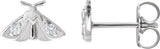 14K Gold Round Natural Diamond Scarab or Moth Stud Earrings - White Gold