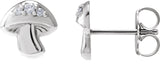 Platinum Round Natural Diamond Mushroom Stud Earrings