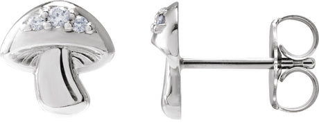 Platinum Round Natural Diamond Mushroom Stud Earrings