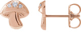 14K Gold Round Natural Diamond Mushroom Stud Earrings - Rose Gold