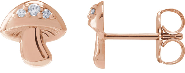 14K Gold Round Natural Diamond Mushroom Stud Earrings - Rose Gold