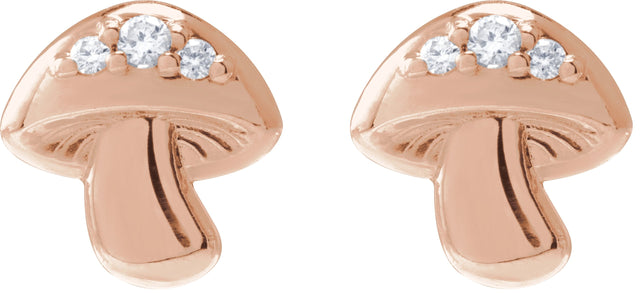 14K Gold Round Natural Diamond Mushroom Stud Earrings - Rose Gold - view 2