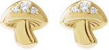 14K Gold Round Natural Diamond Mushroom Stud Earrings - Yellow Gold - view 2