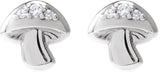 14K Gold Round Natural Diamond Mushroom Stud Earrings - White Gold - view 2