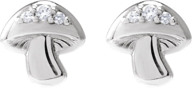 14K Gold Round Natural Diamond Mushroom Stud Earrings - White Gold - view 2