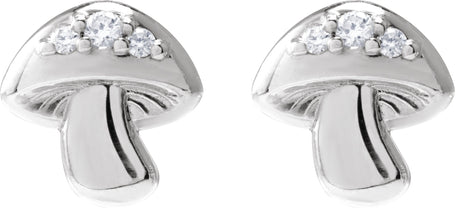 Platinum Round Natural Diamond Mushroom Stud Earrings - view 2