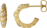 14K Gold Round Natural Diamond Accented Dome Earrings - Yellow Gold