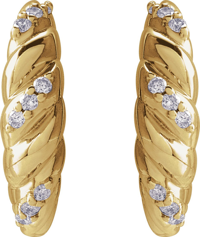 14K Gold Round Natural Diamond Accented Dome Earrings - Yellow Gold - view 2