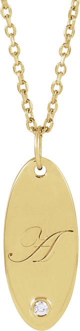 14K Gold Round Natural Diamond Engravable Accented Necklace or Pendant - Yellow Gold - view 3